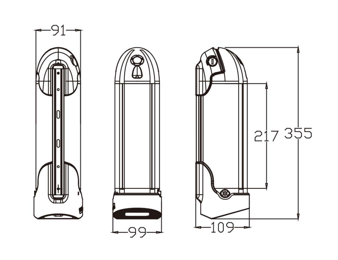 Dongche No.2 kettle E-bike battery-Size